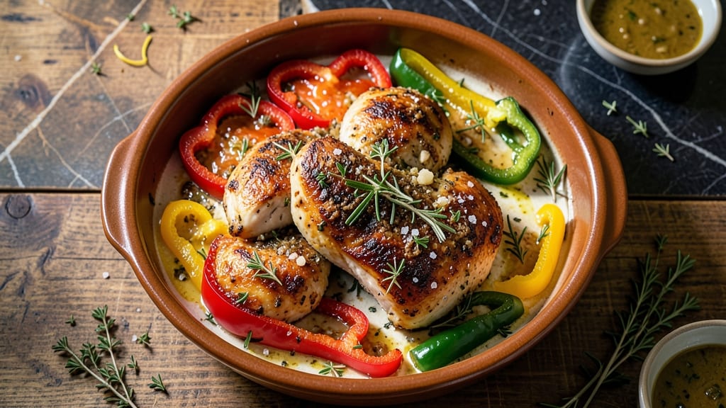 Baked Chicken and Bell Peppers Recipe: One-Pan Herb-Crusted Harmony