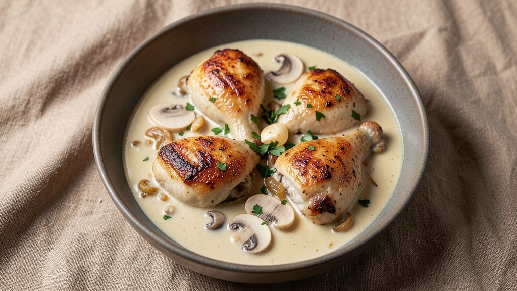 Baked Chicken Thighs With Cream of Mushroom Soup Recipe: Crispy Skin and Rich Mushroom Gravy Magic