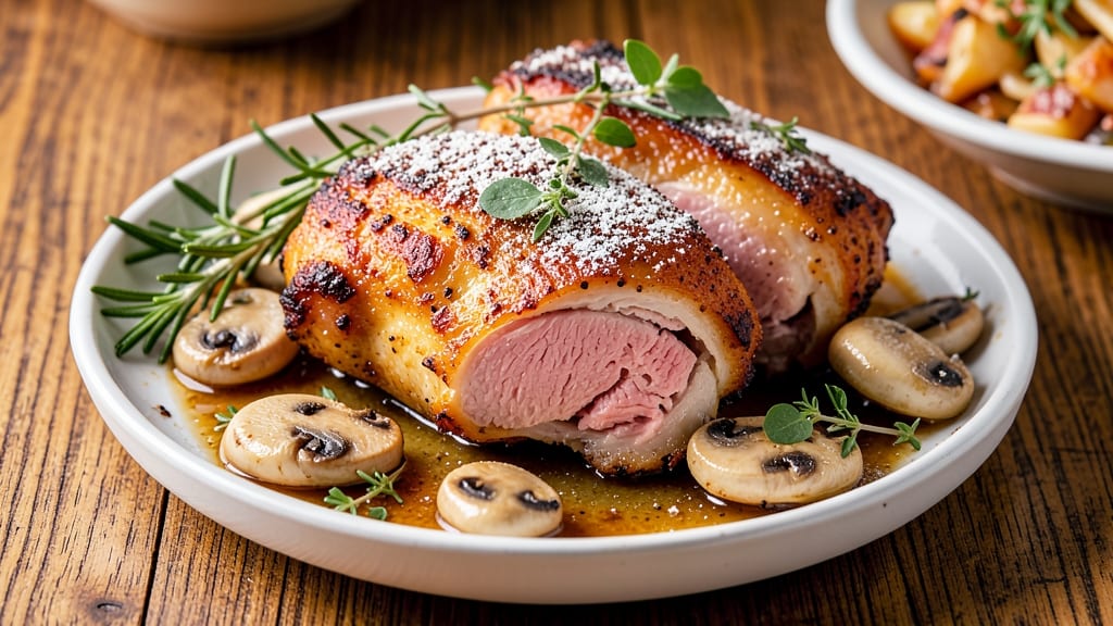 Baked Chicken Thighs With Mushrooms Recipe: Savory Herb Crust and Golden Pan Sauce