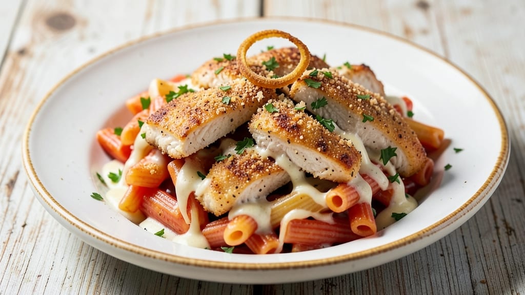 Applebee's Three Cheese Chicken Penne Copycat Recipe: Crispy Tortilla Crown Over Triple-Cheese Rivers