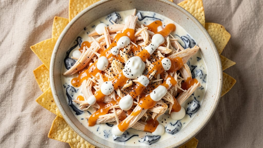 Buffalo Chicken Dip Crock Pot Recipe With Rotisserie: Crispy Tortilla Crown Over Smoky Cheddar Rivers