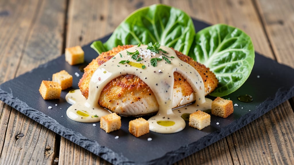 Baked Caesar Chicken With Creamy Parmesan Sauce Recipe: Crispy Breaded Bites Over Rich Garlic-Anchovy Cream