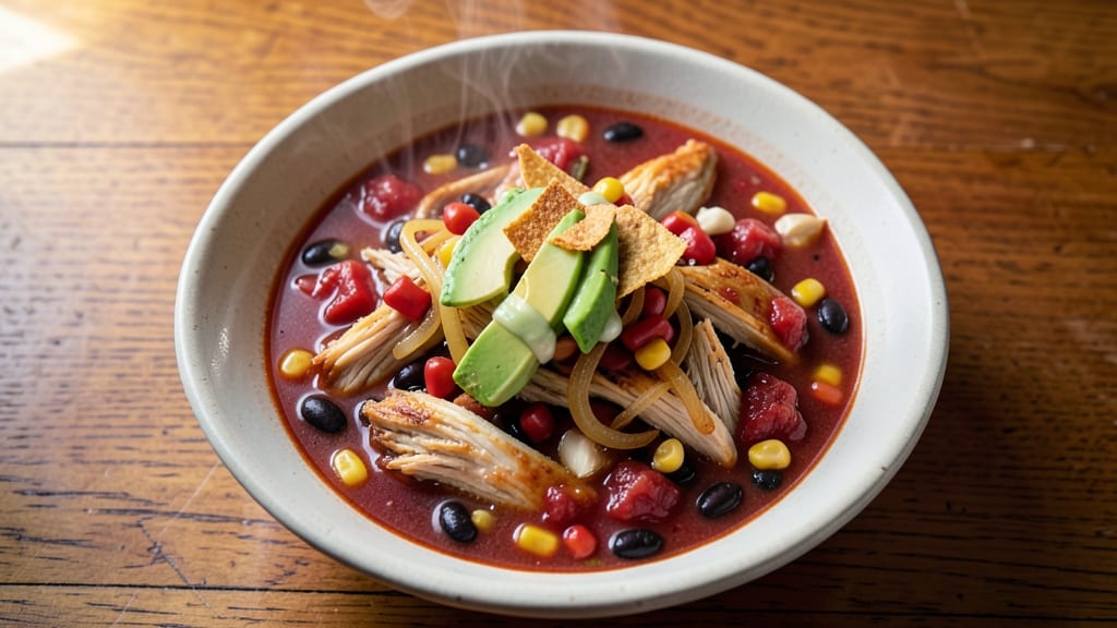 Bush's Chicken Tortilla Soup Recipe: Crispy Tortilla Crown Over Smoky Tomato Base