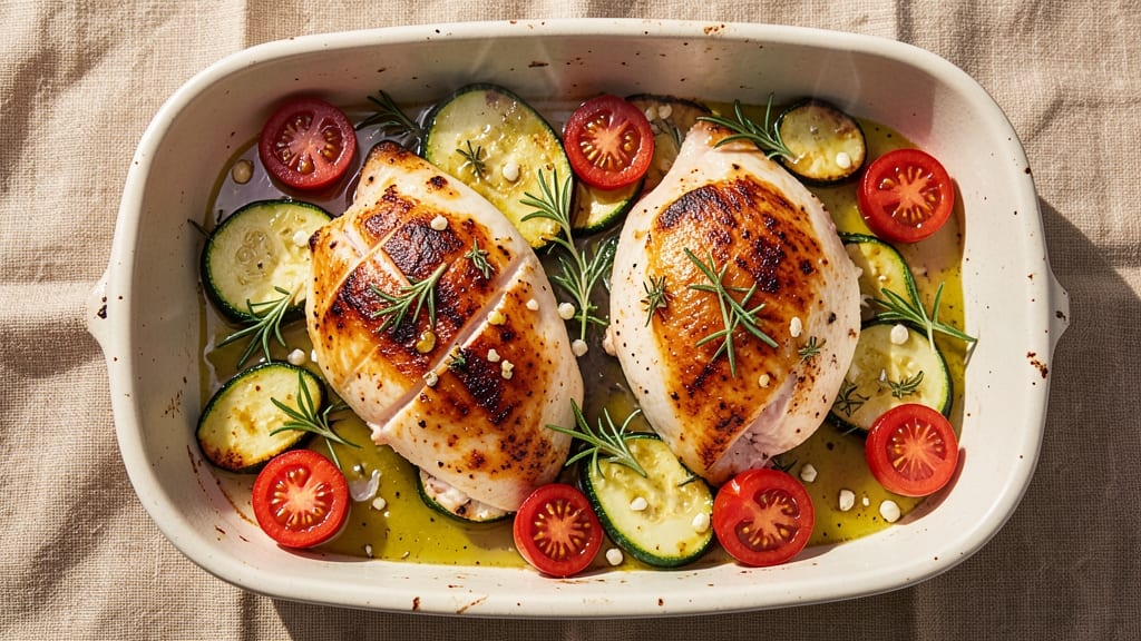 Baked Chicken, Zucchini, and Tomato Recipe: One-Pan Herb-Roasted Harmony