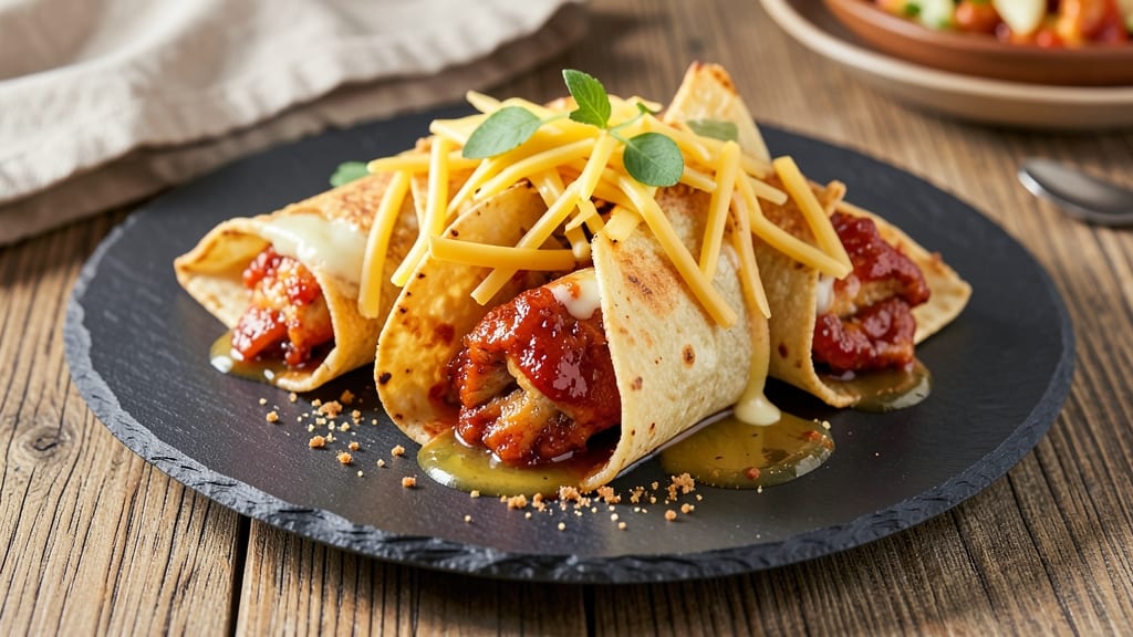 Buffalo Chicken Crunch Rolls Recipe: Crispy Tortilla Crowns Over Tangy Cheese Rivers