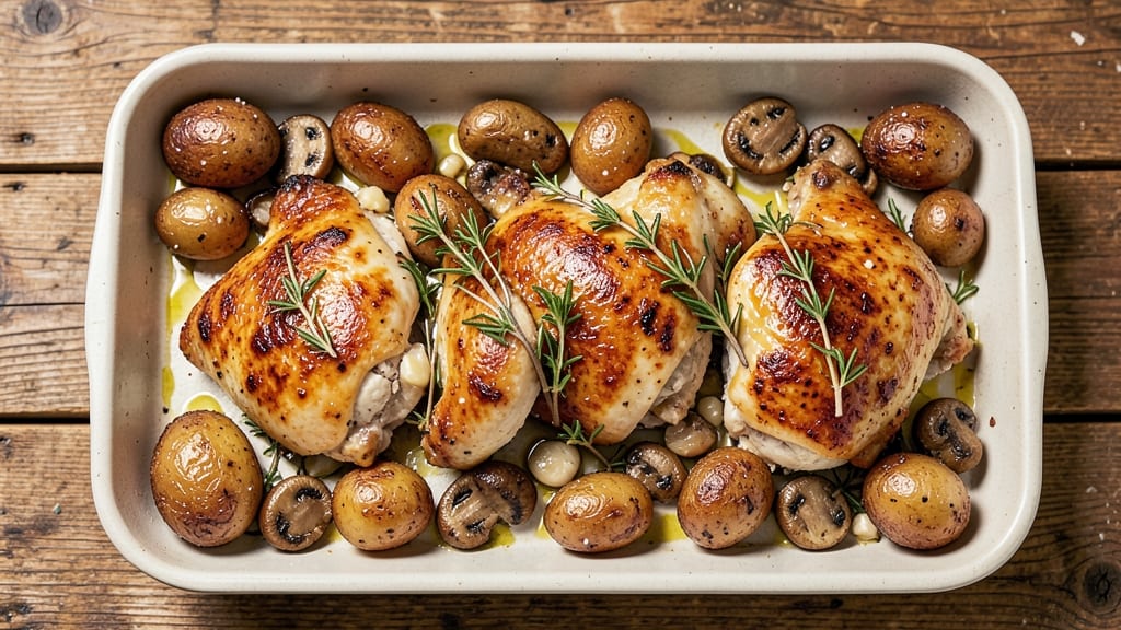 Jamie Oliver's Chicken and Mushroom Tray Bake Recipe: One-Pan Herb-Roasted Richness